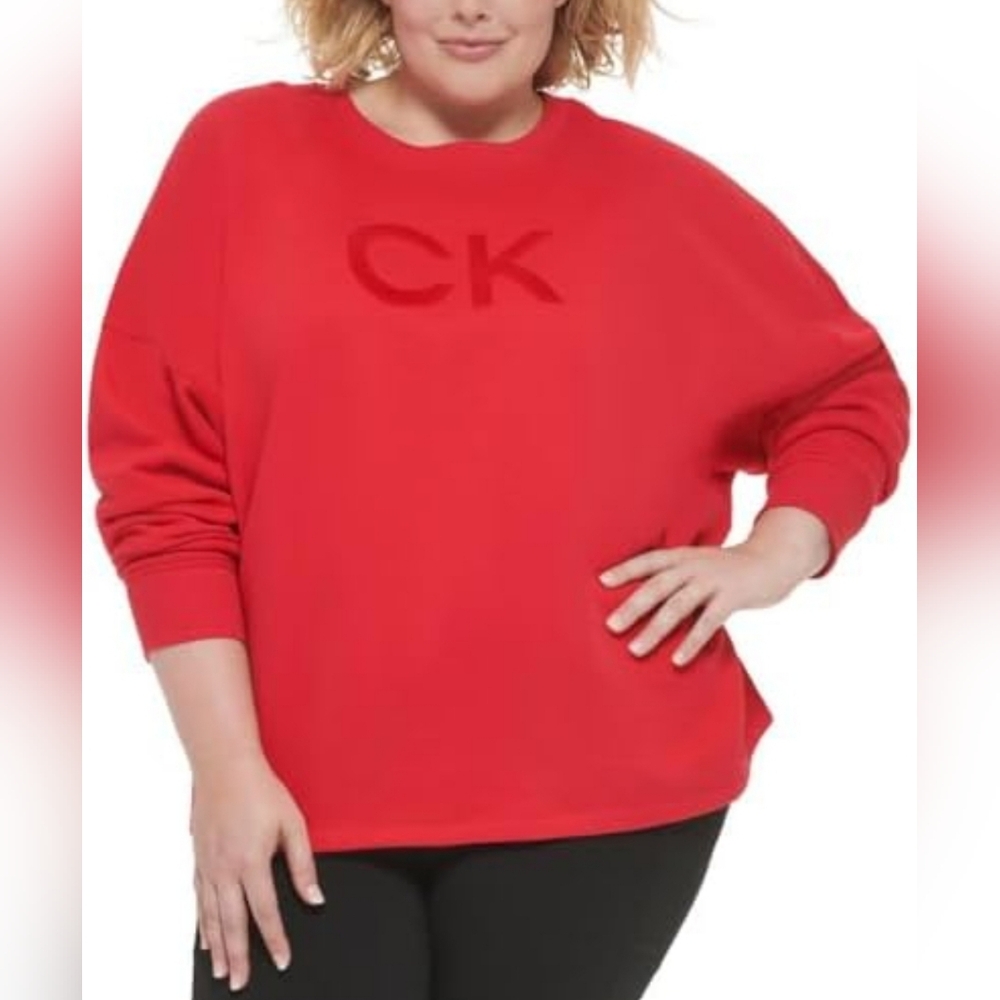Calvin Klein Performance Red Embossed CK Pullover Sweatshirt
